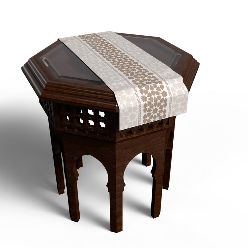 Ramadan's Unique Oasis Velvet Runner in White & Beige, 35x140 cm, a Calming Decorative Centerpiece with a Serene Pattern, perfect for creating a Peaceful and Elegant Ramadan Table