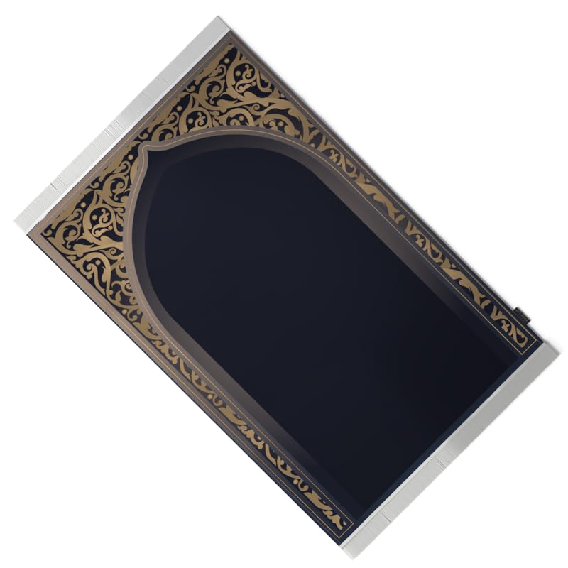 Al-Hedaya Velvet Prayer Mat, a Luxurious Islamic Rug in Blue & Gold from Soft Velvet Material, 68x117 cm, for Comfortable Prayer, an Elegant Salah Mat for Home, Mosque, or as a Gift