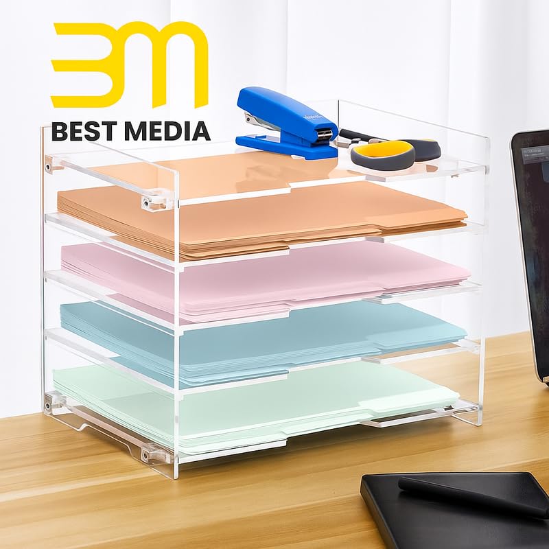 Clear Acrylic File Paper and Letter Tray, Office Supplies Desk Organizer for Folders and Documents, for Home, School, Desktop Organization and Decor