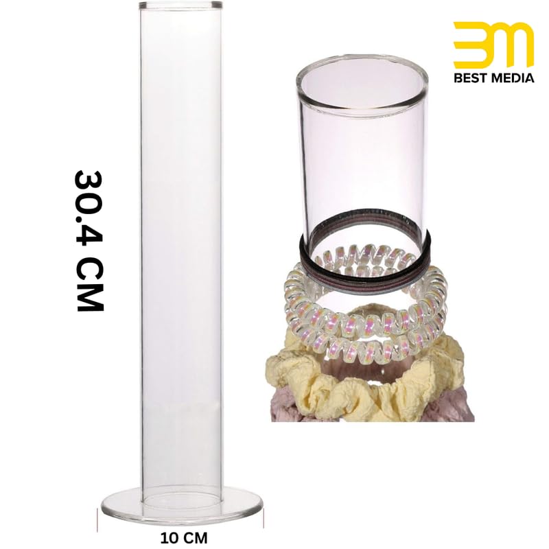 30CM Tall Vertical Scrunchie Holder Stand – 30.5 cm Clear Acrylic Ponytail and Bracelet Organizer, Modern T-Bar Jewelry Display Rack for Teen Girls and Women's Accessories