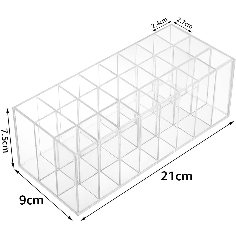 Clear Acrylic Lip Gloss and Lipstick Organizer, 24-Slot Makeup Display Holder for Lipgloss Tubes and Lipsticks, Ideal for Vanity, Bathroom or Beauty Counter Use, Transparent Stand