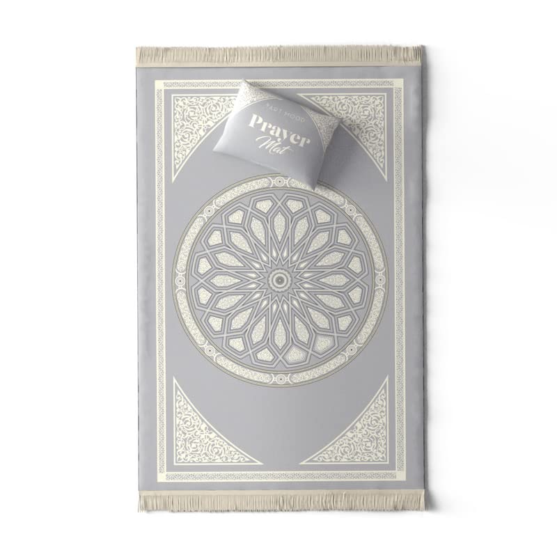 Al-Qubba Velvet Prayer Mat, a Luxurious Islamic Rug in a modern Grey with a Chic Dome Design, 68x117 cm, offering a Soft and Comfortable Foundation for Your Prayers and Daily Meditation