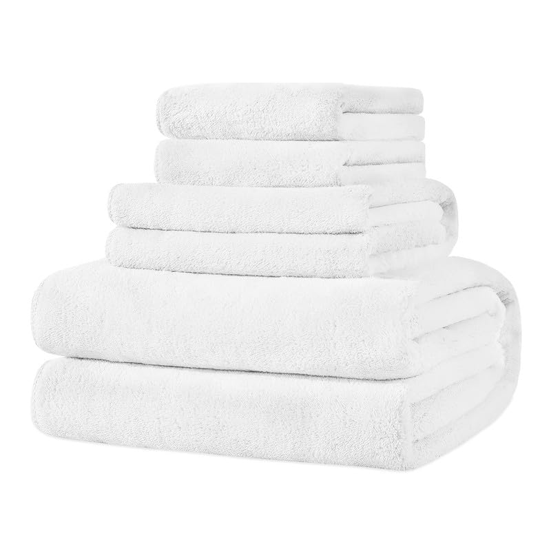 4-Piece Towel Set, 100% Cotton ? Includes 1 Bath Towel 140 cm x 70 cm, 1 Hand Towel 100 cm x 50 cm, 2 Washcloths 30 cm x 30 cm, Quick Dry, Super Soft, Highly Absorbent, No Fade, White