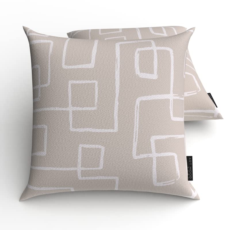 Haven 1 Canvas Cushion Cover in Beige & White, a durable decorative pillow with a calming and subtle geometric design, 40x40 cm, ideal for a minimalist, serene, and modern home decor