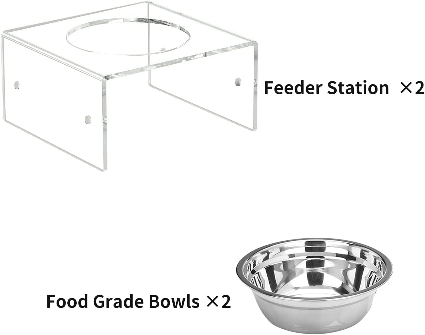 Acrylic Raised Dog Bowl Stand, Magnetic Feeder with Stainless Steel Bowls, 23.5 x 12.7 x 16 cm, Clear Pet Food and Water Stand, For Small and Medium Dogs