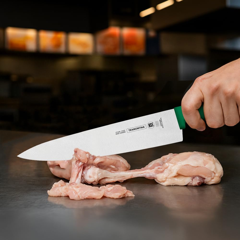 Professional Meat Knife – 10-Inch Stainless Steel Blade – Green Polypropylene Handle – Ideal for Large Cuts