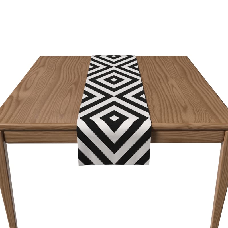 Velvet Mono Runner in Black & White, a Plush Decorative Centerpiece with a Striking Monochromatic Pattern, 35x140 cm, adding Modern Luxury and Bold Design to your Dining Table