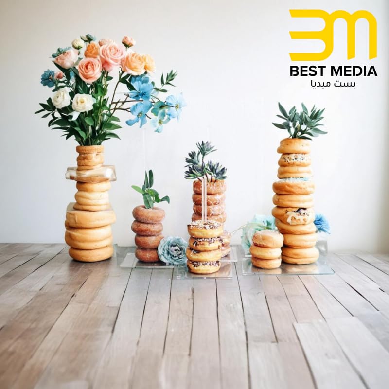Acrylic Donut Stand Set of 6, Clear Removable Display Stands, Non-Slip Base, 25cm and 39cm Donut Bar Holder for Wedding Birthday Party Dessert Table Bagels Pretzels Decor