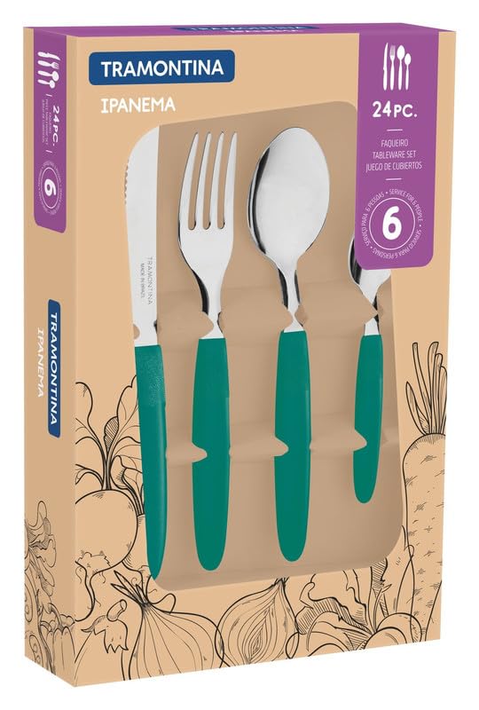 Ipanema Flatware Set, Stainless Steel Blades, Polypropylene Handles, 24-Piece Cutlery for Dining and Everyday Use, Durable and Dishwasher Safe