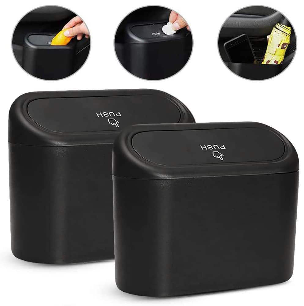 Car Trash Can with Lid, Multifunctional Folding Dustbin Garbage Holder, Leak-Proof Hanging Mini Trash Container, Organizer for Cars, Homes, Offices, Travel (Black)