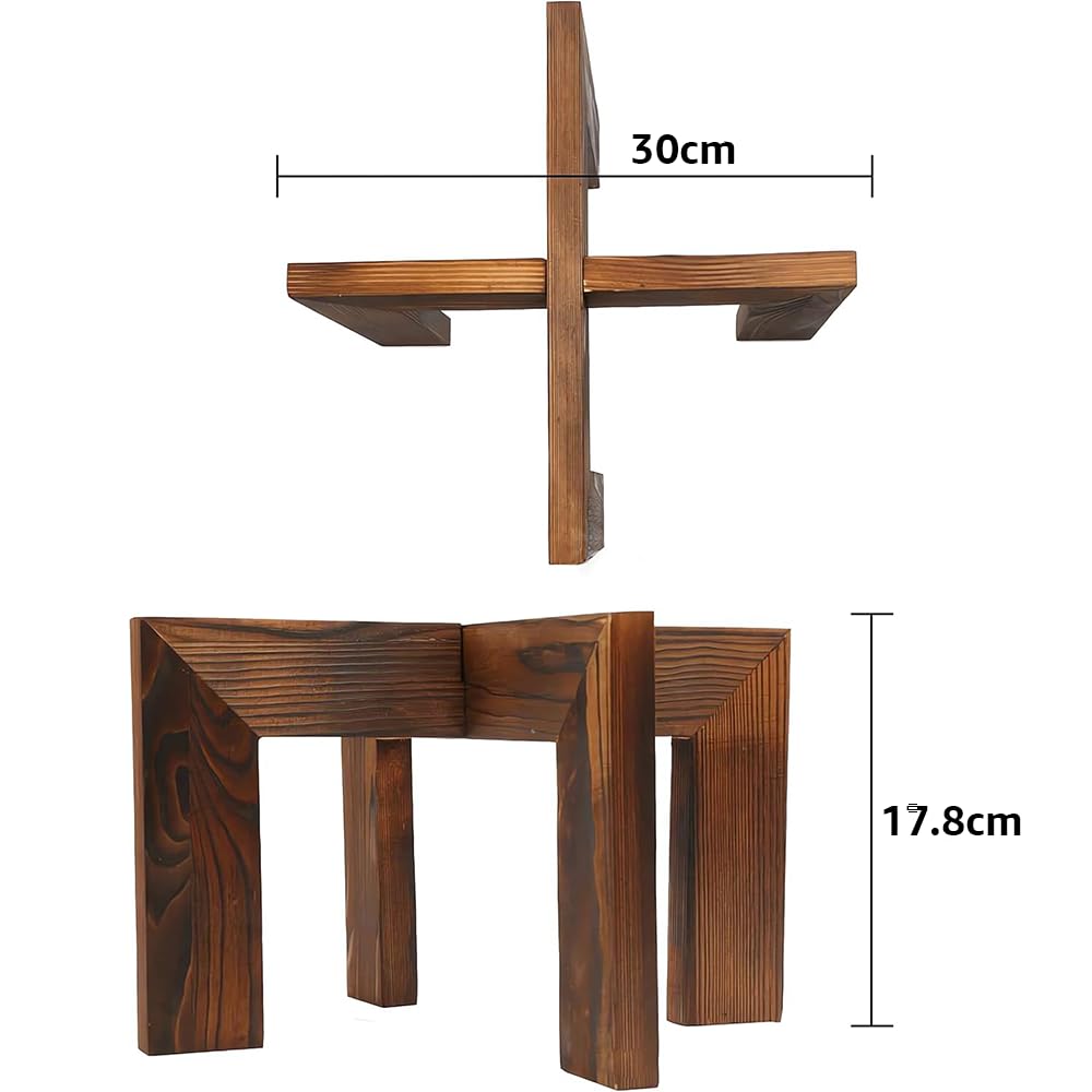 Mid-Century Modern Wood Plant Stand, Adjustable & Reversible Indoor Flower Pot Holder for Various Pot Sizes, Elegant Home Decor Planter Display Stand (Pot Not Included)