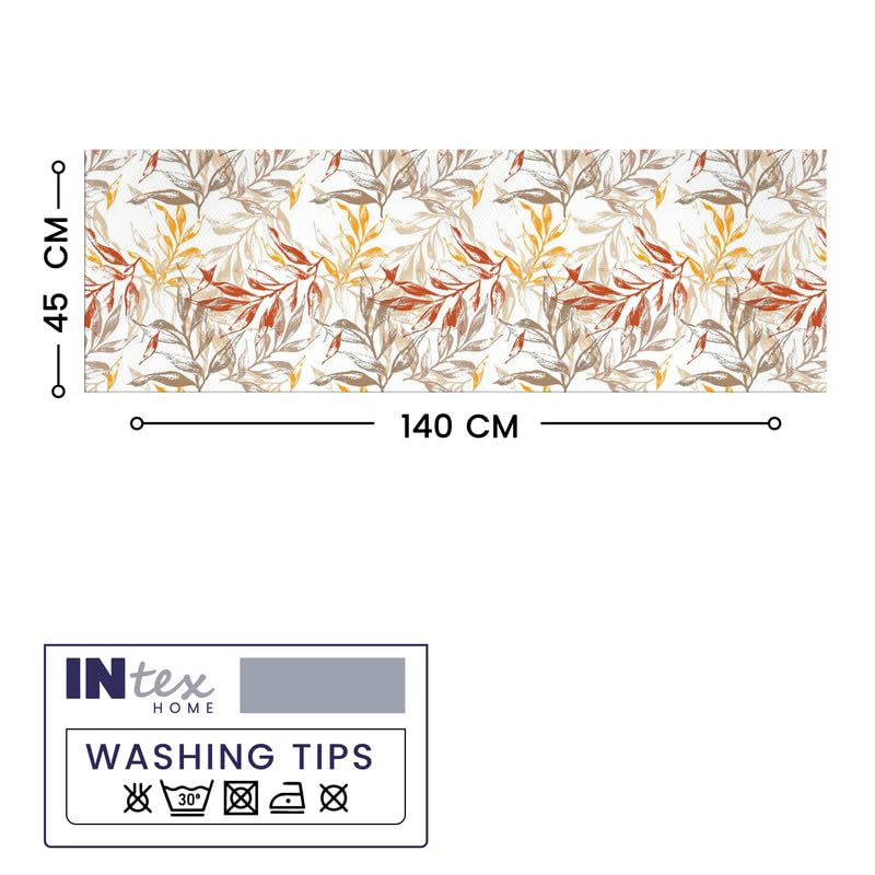 INtex Home Table Runner, 45 x 140 cm Linen Velvet Fabric with Modern Leaves Design, Elegant Rectangular Cover for Dining Kitchen or Living Room Tables, for Daily Use and Special Occasions - 2 Pcs