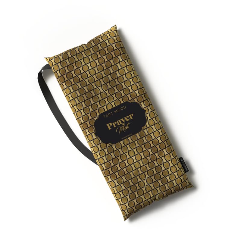 Padded Prayer Rug for Kids in Gold and Black velvet, 57x95 cm, a comfortable and soft mat with a classic design, perfectly sized to encourage and comfort young ones during prayer