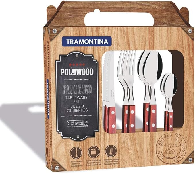 24-Piece Red Technobois Cutlery Set - Stainless Steel Blades with Technobois Handles - Elegant Dining and Kitchen Essentials for Home and Professional Use