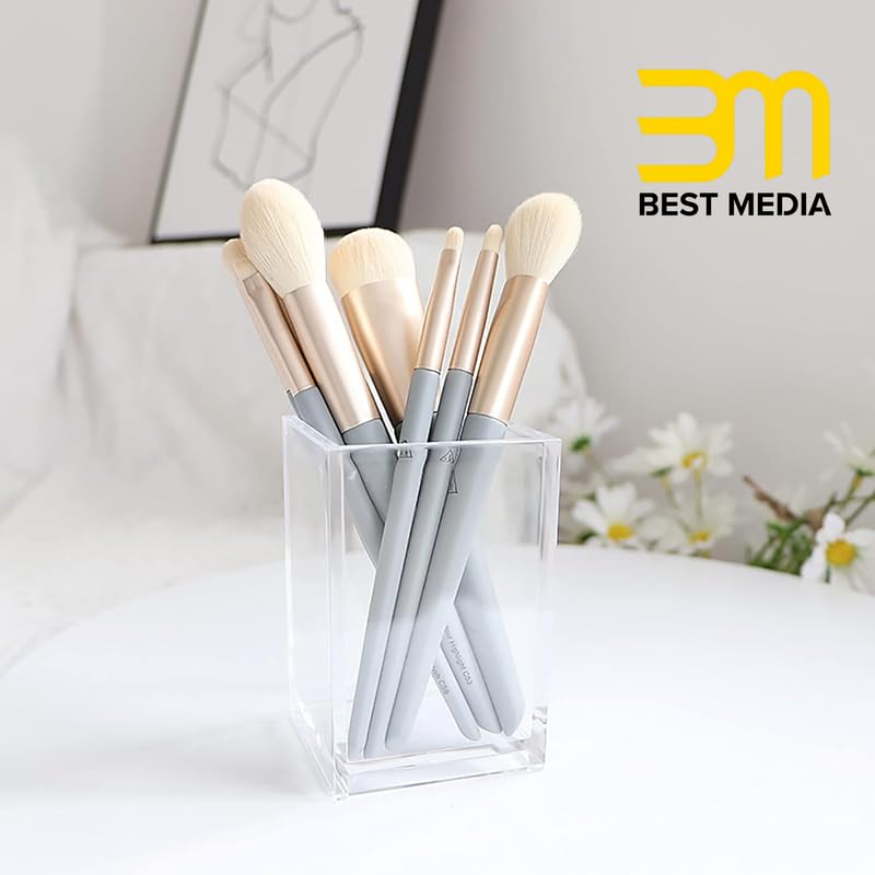 4-Pack Large and Thick Clear Acrylic Pen Holders, Modern Makeup Brush Holder Cups, Heavy-Duty Desktop Pencil and Stationery Organizer Set for School, Home, and Office Desk Accessories