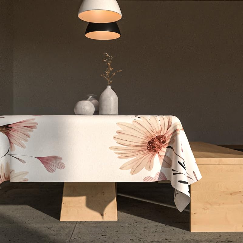 Emma Waterproof Tablecloth in Beige & White, a 140x140 cm Square Table Cover made from Durable Polyester Fabric, a Spillproof and Easy-to-Clean Protector for Everyday Family Meals