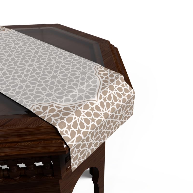 Ramadan's Unique Morish Velvet Runner in White & Beige, 35x140 cm, a Decorative Centerpiece with an Elegant Pattern perfect for celebrating the Season or for year-round stylish Decor