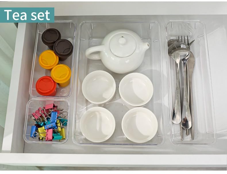 LUMOZA 25 PCs Clear Drawer Organizer Tray Set 4 Sizes of Makeup Drawer Organize Acrylic Organizer Bins for Jewelry Kitchen Gadgets and Office Supplies