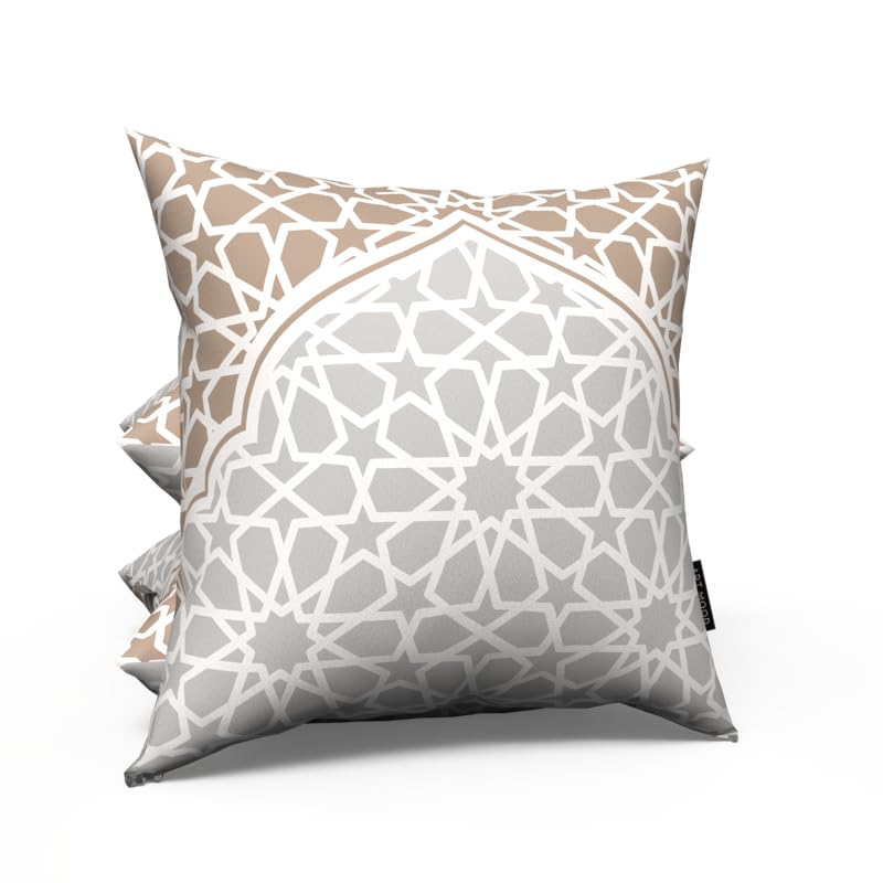 Ramadan's Unique Morish Cushion Cover in plush velvet, White & Beige, 40x40 cm, a decorative pillow with an elegant pattern perfect for celebrating the season or for year-round style