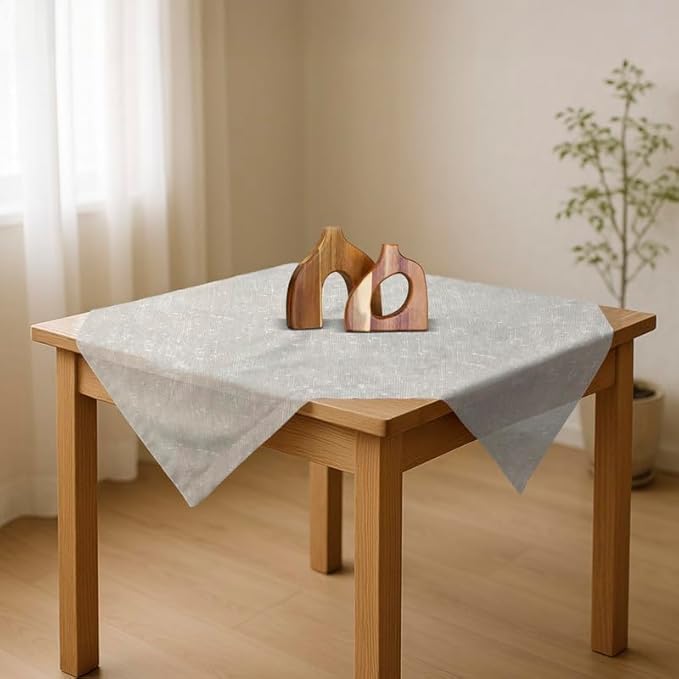Tablecloth Set, Semi-Transparent Linen Fabric, Square Design, Lightweight and Wrinkle-Resistant, 80×80 CM Each, Set of 3, Off-White, Elegant Table Covers for Dining and Kitchen