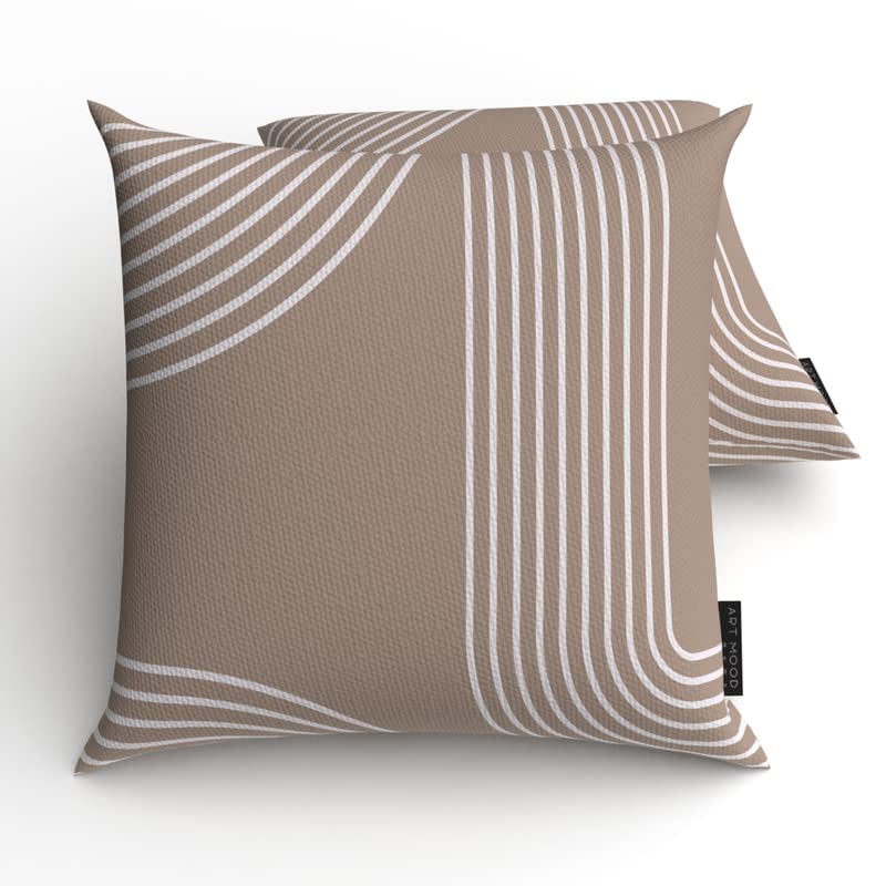 Lynn 1 Canvas Cushion Cover in Beige & White, a durable decorative pillow with a subtle and sophisticated modern pattern, 40x40 cm, perfect for a chic, minimalist, or contemporary home