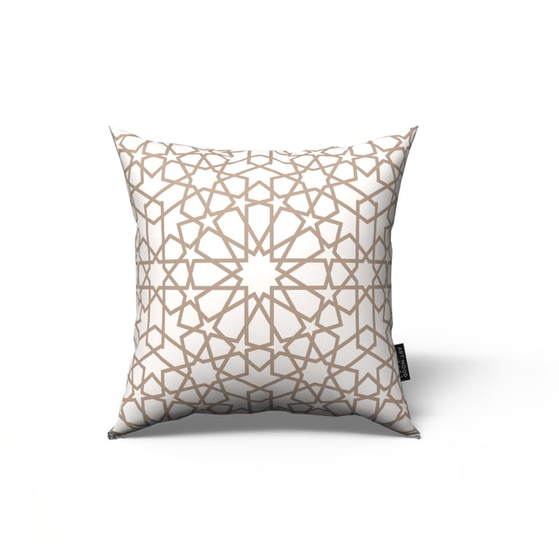 Nova Velvet Cushion Cover in White & Beige, a 40x40 cm decorative throw pillow with a serene, star-inspired Islamic design, creates a peaceful and spiritual ambiance for Ramadan