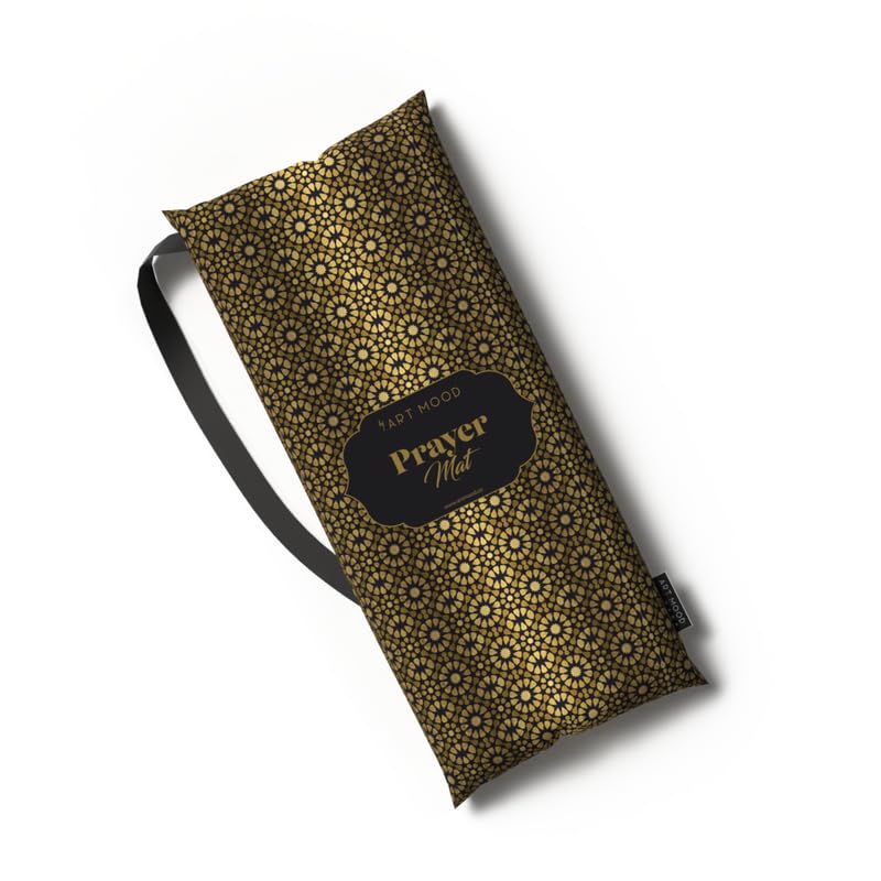 Velvet Prayer Rug Mat in a timeless Gold and Black design, 68x117 cm, a soft and comfortable Islamic rug that provides an ideal surface for your daily prayers and moments of reflection