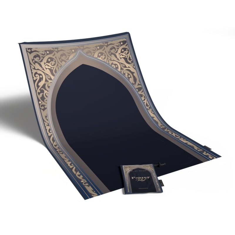 Al-Hedaya Waterproof Prayer Mat, a Durable Rug in Blue & Beige from Wipeable Material, 68x117 cm, for Comfortable Prayer, an Easy-to-Clean Salah Mat for Outdoor, Indoor, and Travel