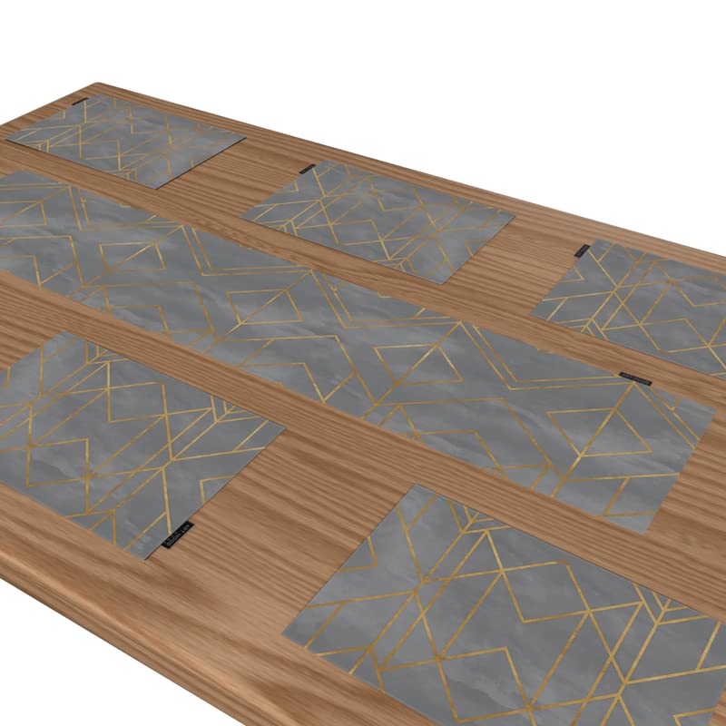 Grey Gold Canvas Placemats Set of 6, durable 45x30 cm washable table mats in Grey & Gold, featuring a chic metallic design for a modern and glamorous dining table presentation