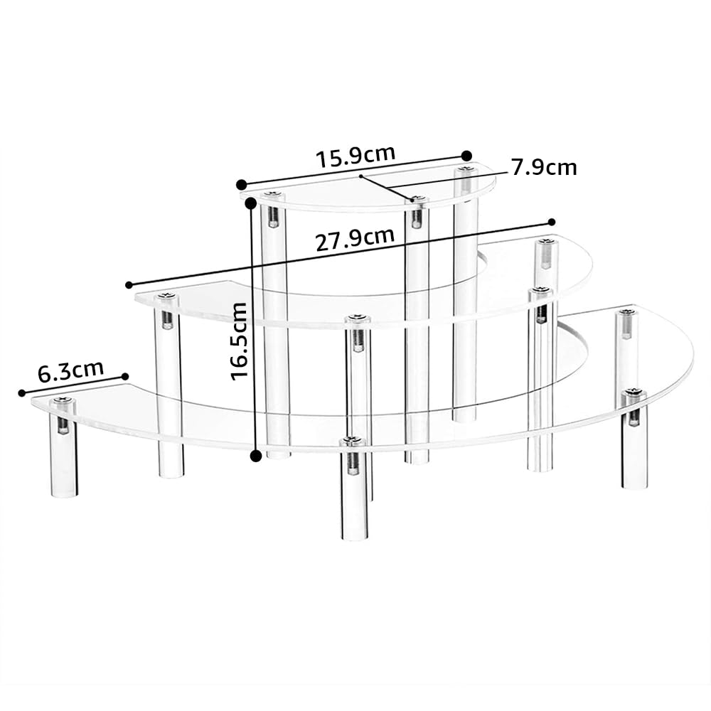 3-Tier Acrylic Display Risers, Clear Half-Moon Step Riser Stand for Cupcakes, Collectibles, Dessert Tables and Product Showcases, Elegant Multi-Level Organizer, Clear