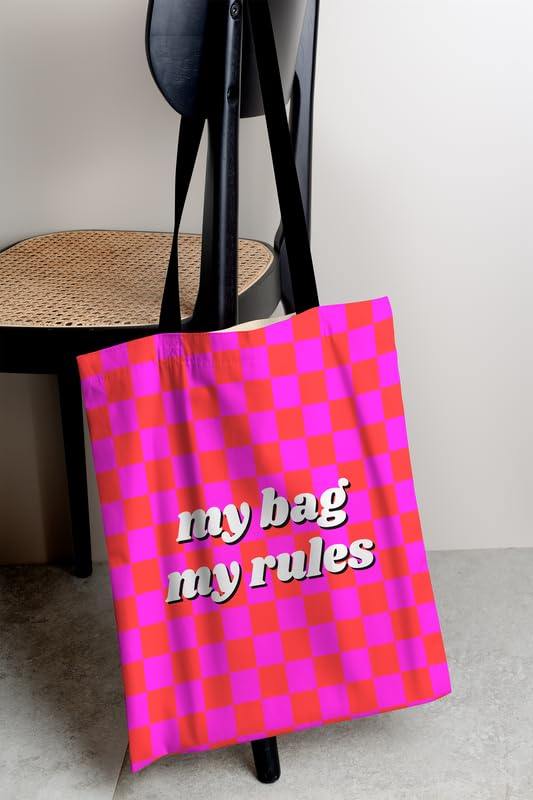 Canvas My Bag My Rules Tote Bag, a Durable and Reusable Shopping Bag in Pink & Orange, 32x45 cm, a Stylish and Sassy Carrier for Groceries, Books, or Everyday Essentials