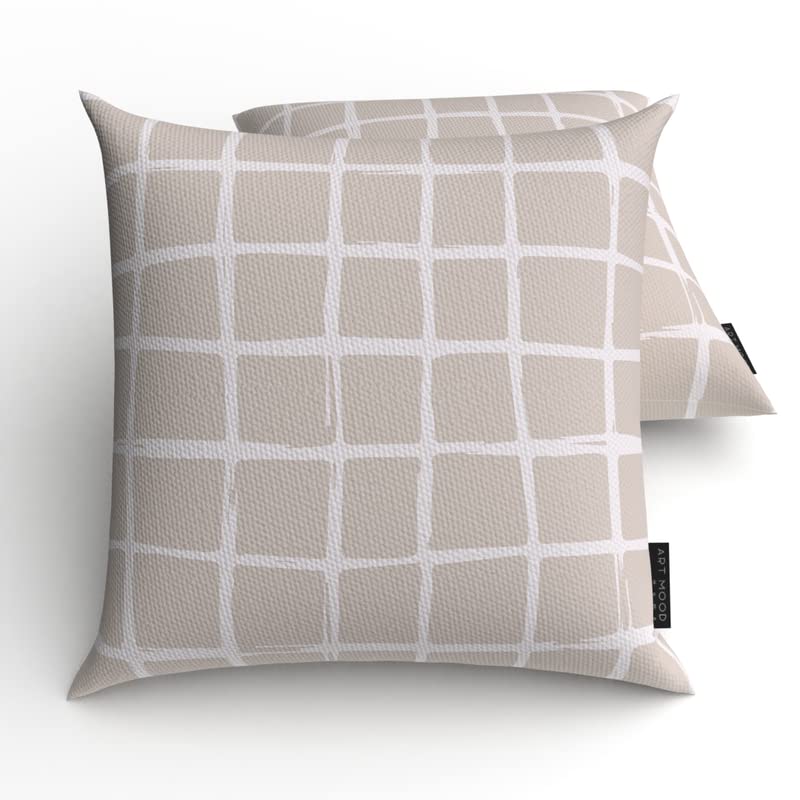 Haven 2 Canvas Cushion Cover in Beige & White, a durable decorative pillow with a chic and simple modern pattern, 40x40 cm, a versatile accent for a clean, contemporary, and calm interior