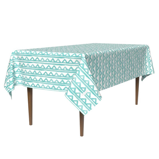 مفرش طاولة بيرا المقاوم للماء باللونين الفيروزي والأبيض، غطاء طاولة مستطيل الشكل مقاس 140×300 سم مصنوع من البوليستر المقاوم للانسكاب، واقي منعش لطاولات الطعام الكبيرة أو الحفلات أو البوفيهات