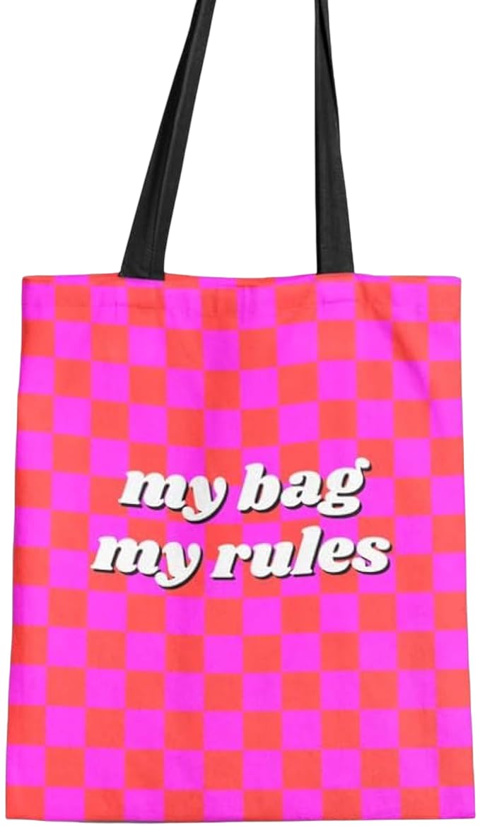 Canvas My Bag My Rules Tote Bag, a Durable and Reusable Shopping Bag in Pink & Orange, 32x45 cm, a Stylish and Sassy Carrier for Groceries, Books, or Everyday Essentials