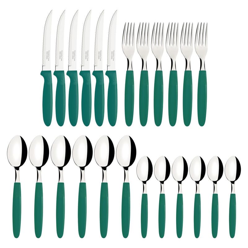 Ipanema Flatware Set, Stainless Steel Blades, Polypropylene Handles, 24-Piece Cutlery for Dining and Everyday Use, Durable and Dishwasher Safe