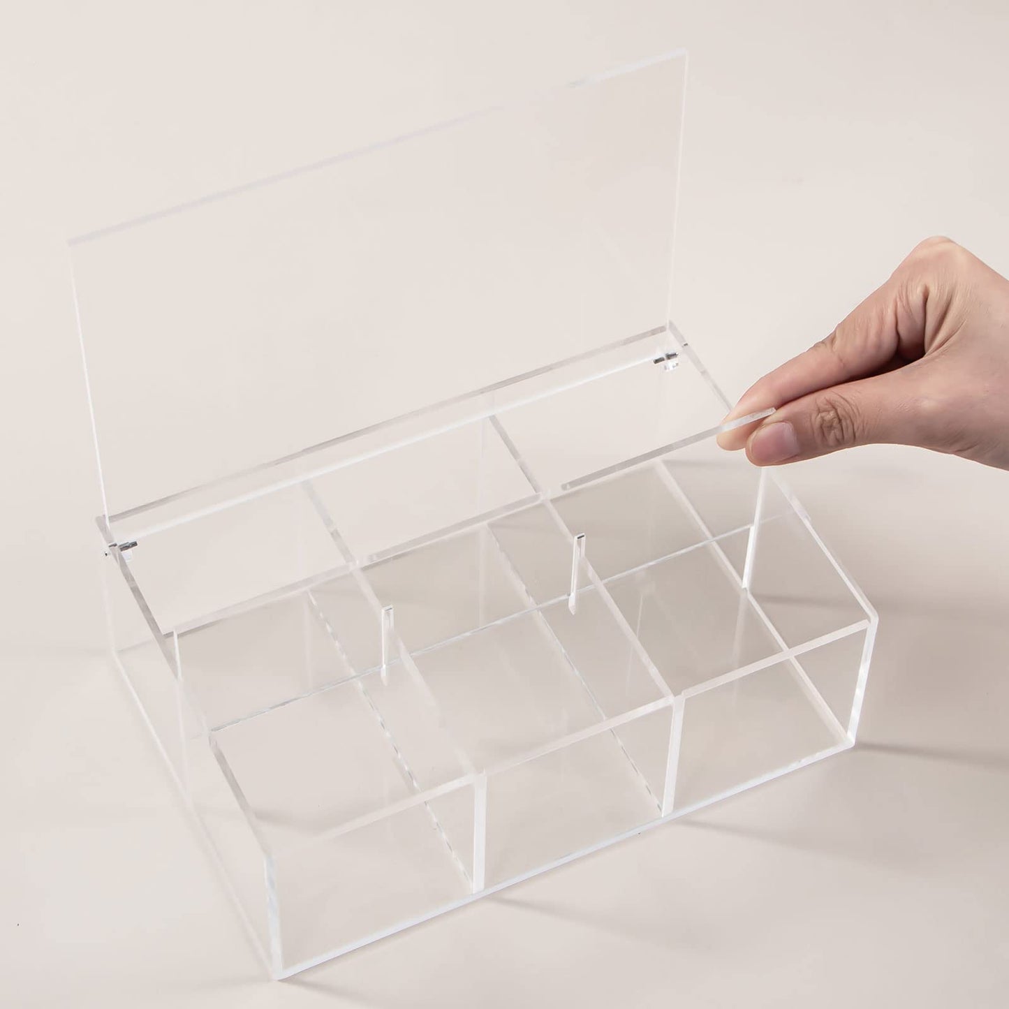 6-Compartment Clear Acrylic Box with Lid, Divided Plastic Drawer Organizer and Desk Container for Jewelry, Candy, Coffee Pods, and Makeup Accessories, Versatile Small Item Storage