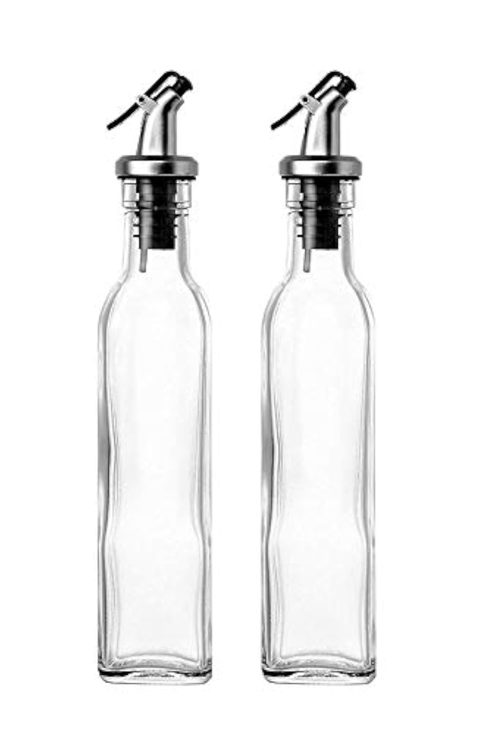 DIVINE HOME Glass Oil Dispenser with Steel Cover Seasoning Bottle/Glass Oil Bottle Leakproof Oiler Tank Household Stainless Steel Condiment Dispenser Steel (Pack of 2-500ml)