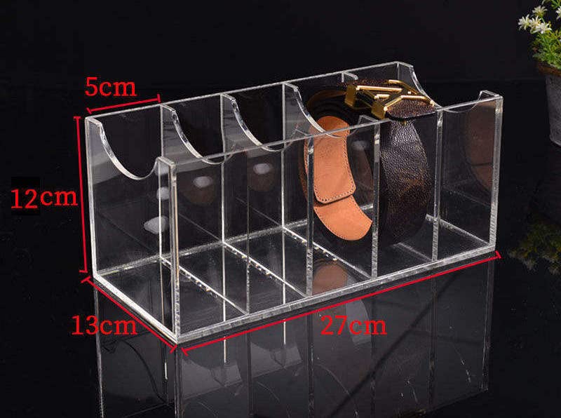 Acrylic Belt Organizer Display Box, 5-Compartment Clear Storage Case for Belts, Ties, and Bow Ties, Compact Closet Shelf or Drawer Organizer for Accessories, Transparent Design, Clear