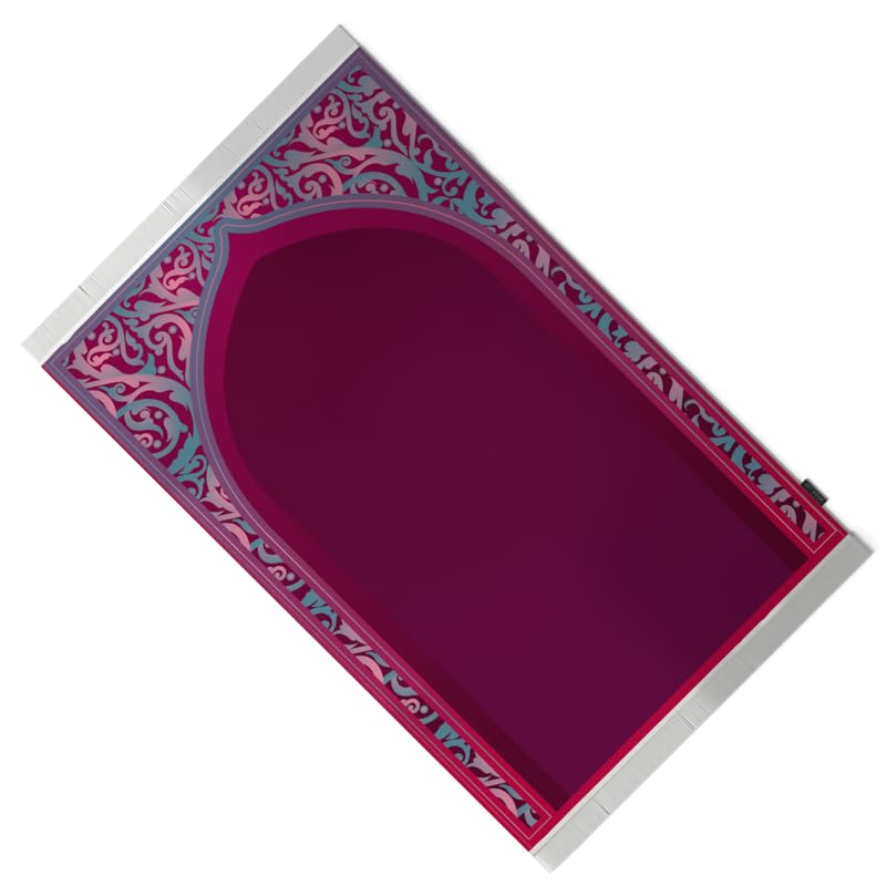 Al-Hedaya Velvet Prayer Mat, a Luxurious Islamic Rug in Fuchsia & Turquoise from Soft Velvet, 68x117 cm, for Comfortable Prayer, a Vibrant Salah Mat for Home, Mosque, or Travel