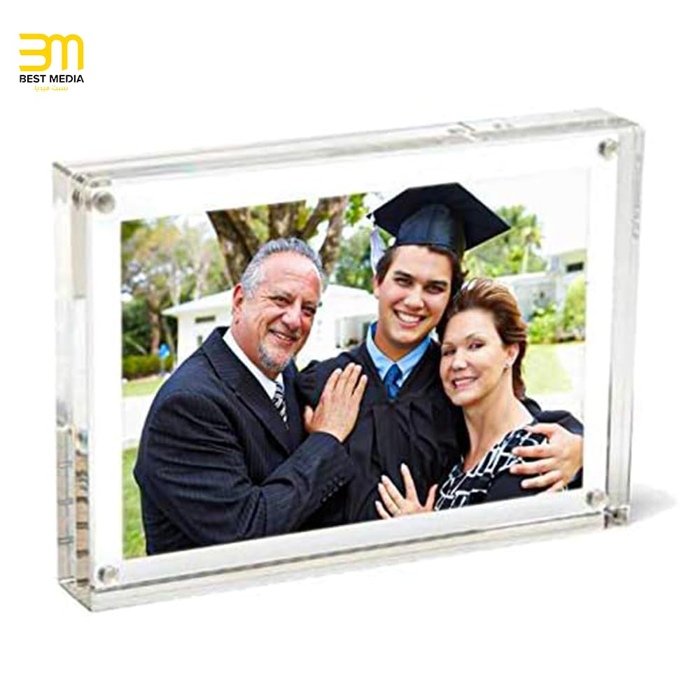 3-Pack Acrylic 5x7 Picture Frames, Double-Sided Magnetic Photo Display Stand for Desktop, Frameless Clear Frames for Family Wedding Baby Shower Photos, Freestanding Acrylic Block Frame