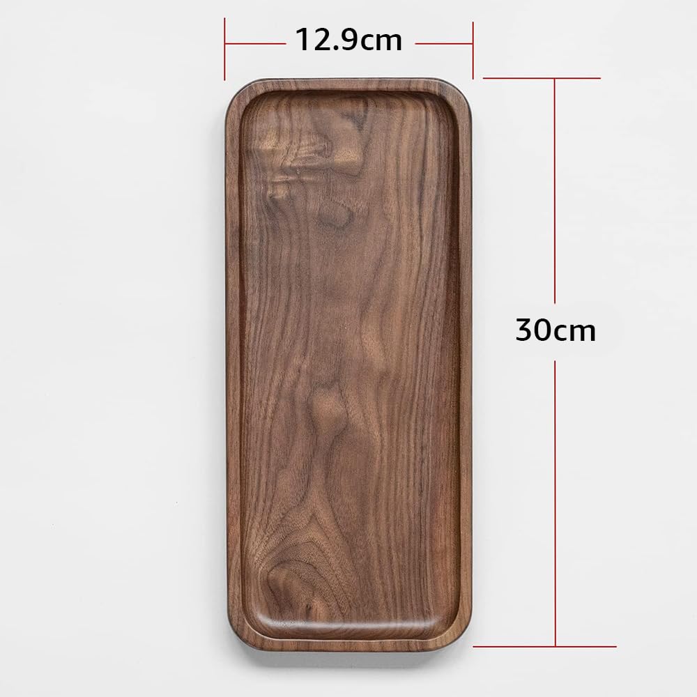 Solid Wood Serving Tray, Rectangular 30x13cm Platter for Bathroom, Tea, Coffee, Snacks or Dinner Use, Rustic Wooden Display Tray for Home, Vanity, Spa or Kitchen Countertop - Brown