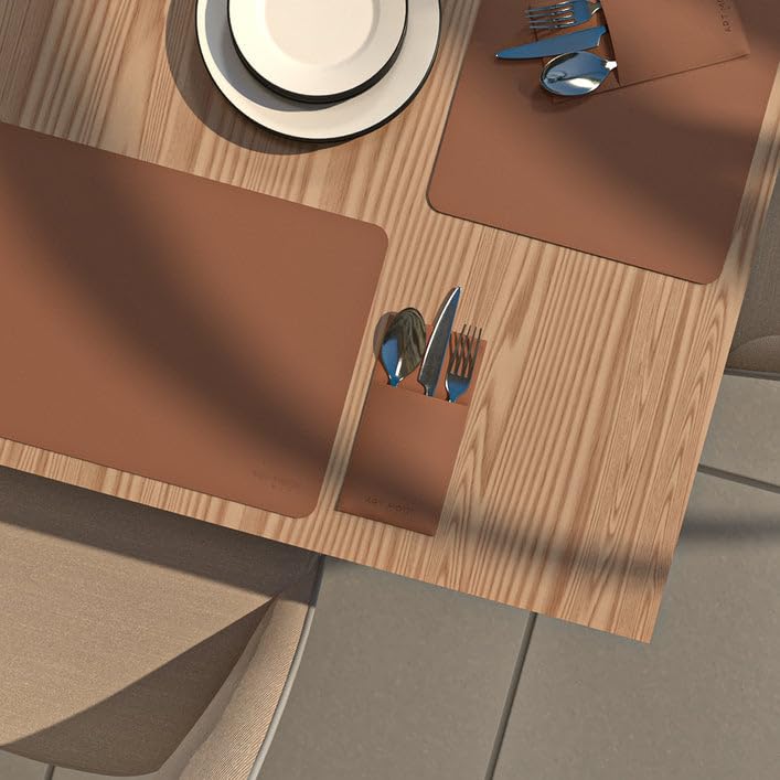Premium Leather Placemats Set – Elegant Havan Brown, Heat-Resistant, Waterproof, Scratch-Resistant, Easy to Clean – Ideal for Dining & Coffee Tables