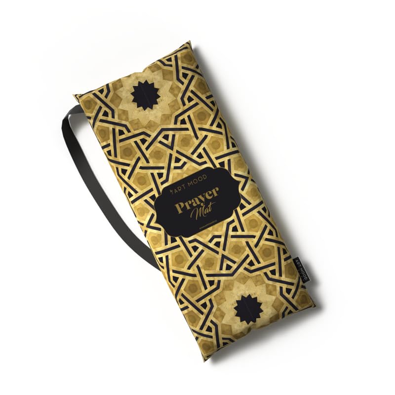 Stylish Velvet Padded Prayer Rug in Gold and Black, 68x117 cm, a soft and comfortable mat with a modern design and plush padding, offering a perfect blend of style and comfort for prayer