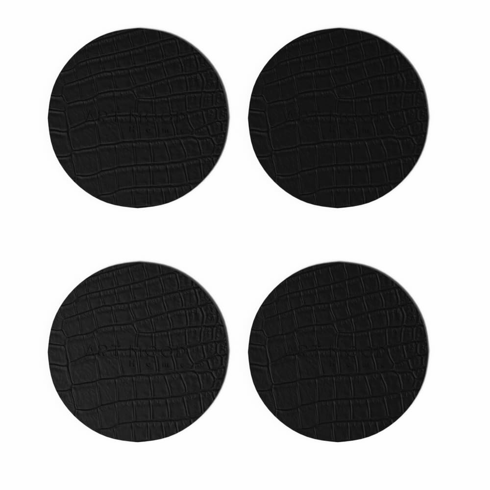 Circle Leather Coaster Set - Premium Faux Leather Coasters with Stylish Touch, Heat-Resistant and Scratch-Proof - Perfect for Coffee Tables, Dining, and Home Decor, Set of 4