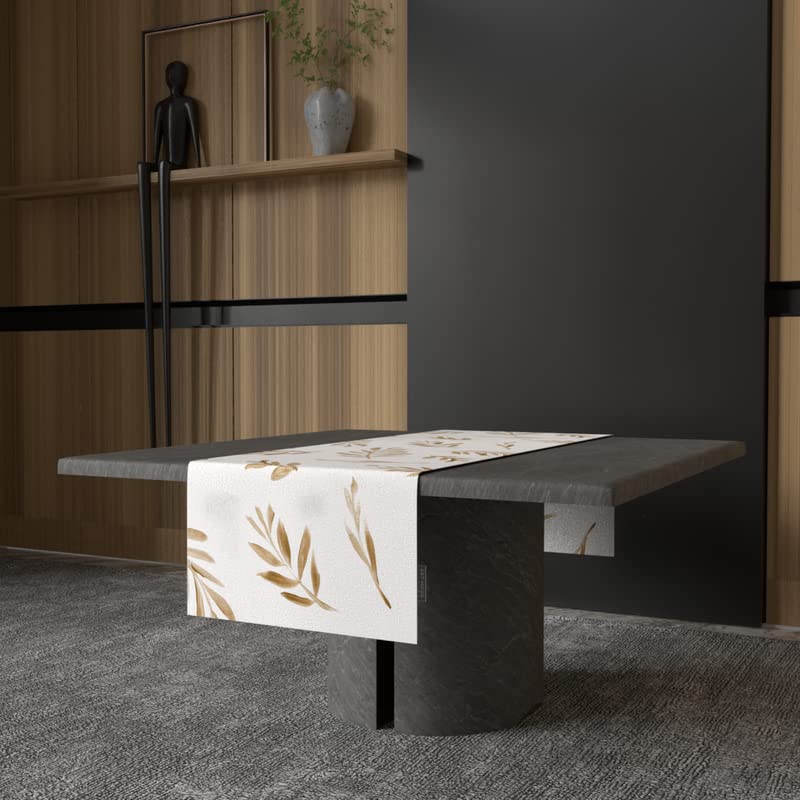 Eve Canvas Table Runner in Gold & Blue, a Durable Decorative Centerpiece with an Elegant and Glamorous Metallic Pattern, 35x140 cm, perfect for adding a Touch of Chic Sophistication