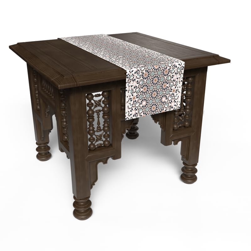 Ramadan's Unique Reya Velvet Runner in White & Blue, a Beautiful 35x140 cm Decorative Centerpiece with a Serene Islamic-Inspired Design, ideal for a Peaceful and Festive Ramadan Vibe