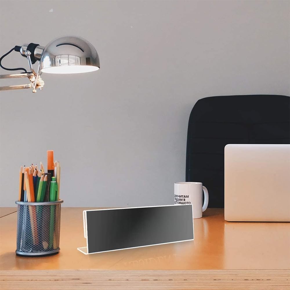 Acrylic Name Plate Holders, 6-Pack Clear Horizontal Slant Back Sign Holders, 5 x 20 cm Table Display for Desk, Office, Classroom, Event and Business Use, Blank Plastic Name Plate Holders