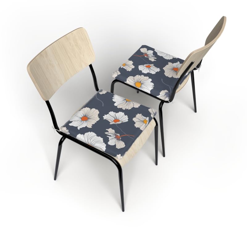 Florish Seat Pad (Set Of 2), decorative and comfortable chair cushions in Blue, White & Yellow, 40x40 cm, featuring a beautiful floral design to brighten your kitchen or dining area