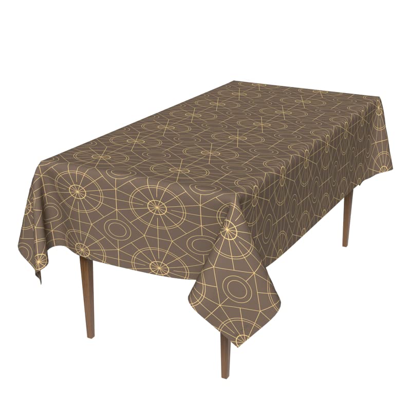 Islamteric Waterproof Tablecloth in Brown & Gold, a 140x300 cm Rectangular Table Cover made from Spillproof Polyester, a Durable Protector with a Rich Islamic Pattern for Large Tables