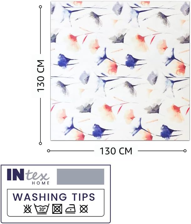 Tablecloth, Sou Floral Pattern, Square Design, Premium Linen Velvet Fabric, Ultra-Soft and Wrinkle-Resistant, 130×130 cm, 1 Piece, Off-White x Navy Blue x Blush, for Dining or Living Room